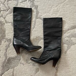 Vintage black leather heeled boots